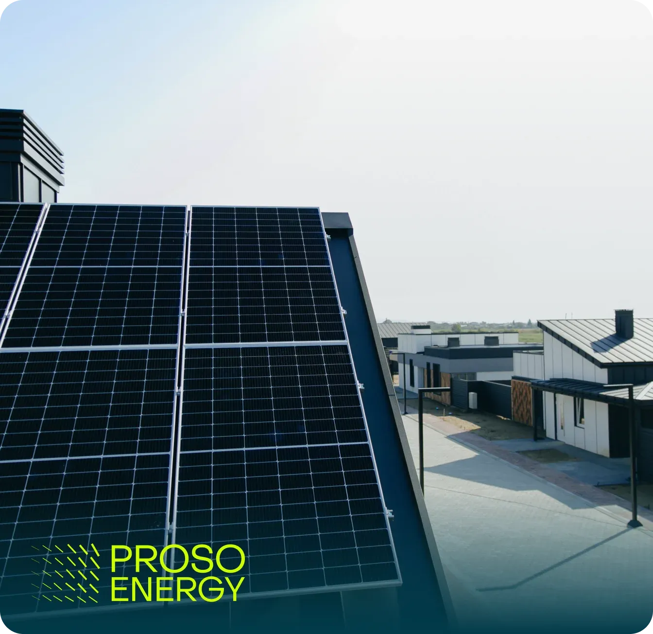 Proso Energy - Сонячна панель на даху з іконкою Proso